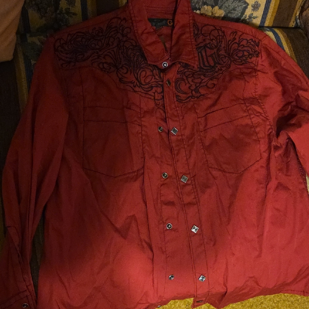 Men's Red Embroidered Shirt